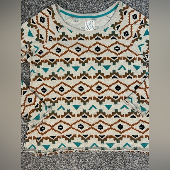 Billabong Aztec design crewneck sweatshirt with raw hemline/cuffs XL - Picture 2 of 9